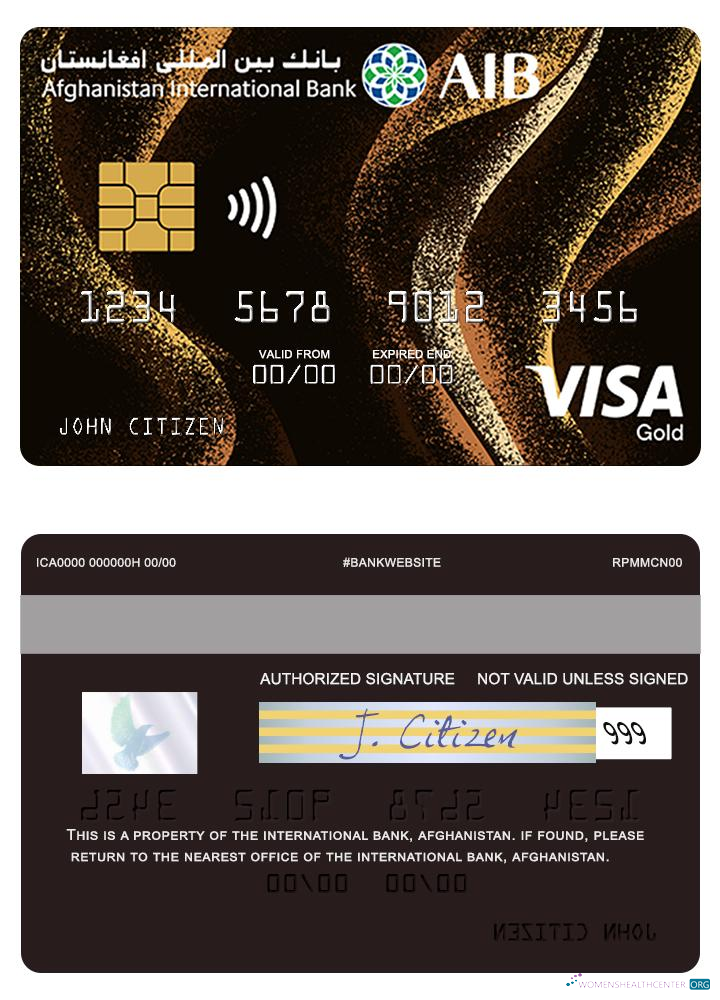 Download Afghanistan international bank visa gold credit card Photoshop template